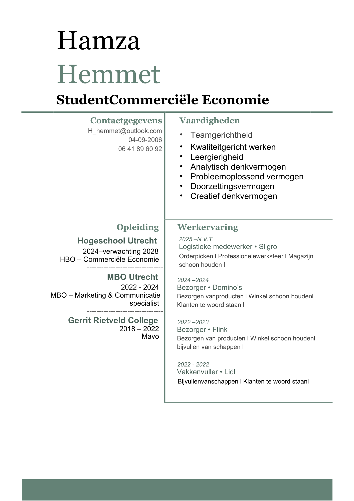 Deel 1 van de CV van Hamza Hemmet