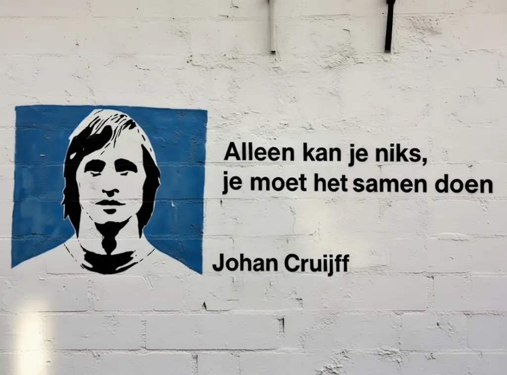 johan cruijff met de quote 'Alleen kun je niks, je moet het samendoen
